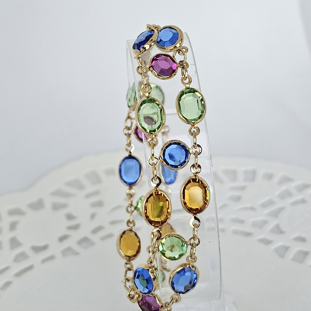 Gorgeous Bezel Set Swarovski Crystal Colorful Vintage Bracelet. ✨️ - Picture 12 of 13